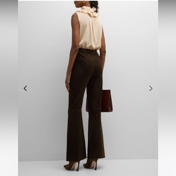 Kobi Halperin Joelle High-Rise Leather Suede Flare Pants Chocolate Brown 2 - Picture 11 of 12